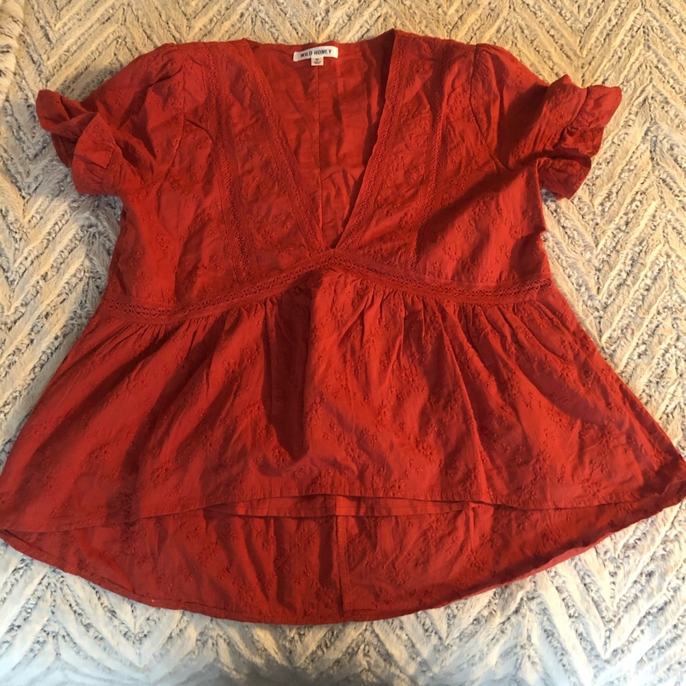 Short sleeve Peplum burnt orange top